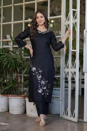 Black embroidery work viscosee rayon readymade salwar kameez