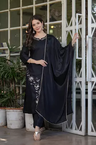 Black embroidery work viscosee rayon readymade salwar kameez