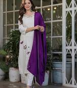 Off white embroidery work viscose rayon readymade salwar kameez