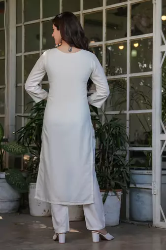 Off white embroidery work viscosee rayon readymade salwar kameez