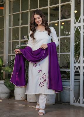 Off white embroidery work viscosee rayon readymade salwar kameez 4
