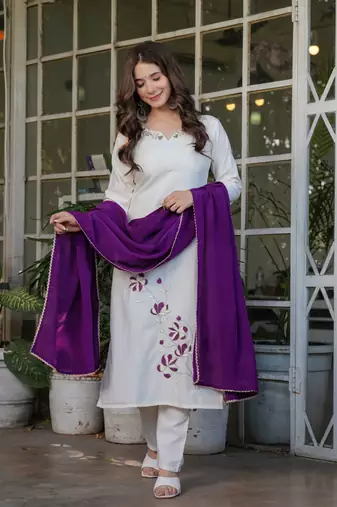 Off white embroidery work viscosee rayon readymade salwar kameez