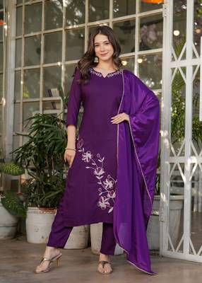 Wine embroidery work viscosee rayon readymade salwar kameez 1