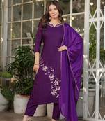 Wine embroidery work viscose rayon readymade salwar kameez