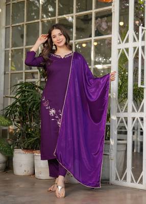 Wine embroidery work viscosee rayon readymade salwar kameez 4