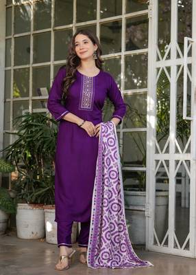 Wine embroidery work and printed rayon readymade salwar kameez 1
