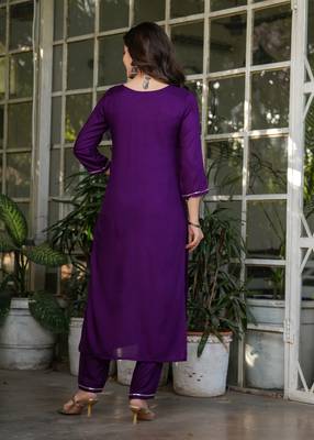 Wine embroidery work and printed rayon readymade salwar kameez 2