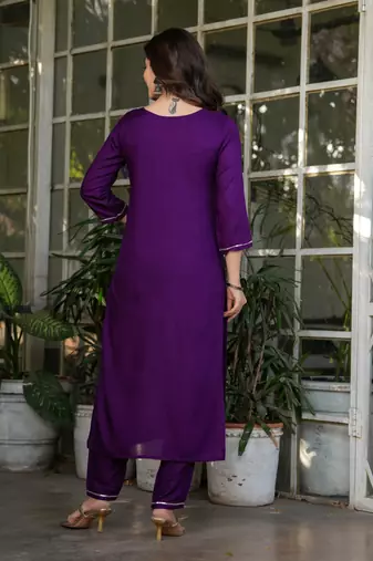 Wine embroidery work and printed rayon readymade salwar kameez
