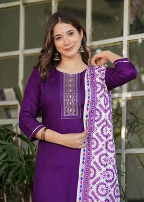 Wine embroidery work and printed rayon readymade salwar kameez 3