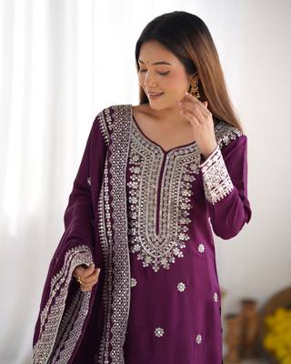 Wine chinon silk fabric sequins work sharara suit 4