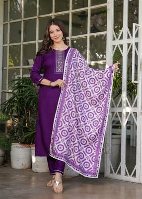 Wine embroidery work and printed rayon readymade salwar kameez 4