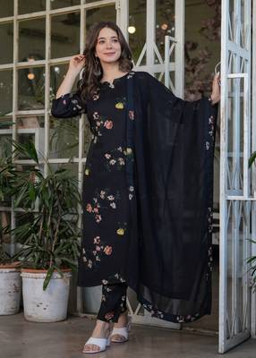 Girlish black silk blend printed beautiful salwar kameez 1
