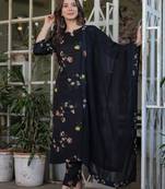 Girlish black silk blend printed beautiful salwar kameez