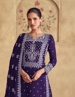 Violet georgette fabric embroidery work palazzo suit 2