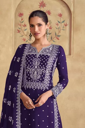 Violet georgette fabric embroidery work palazzo suit
