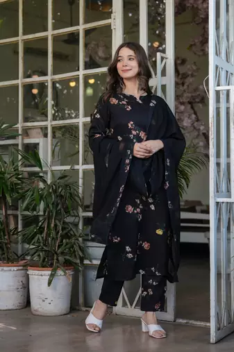Girlish black silk blend printed beautiful salwar kameez