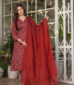 Girlish rust cotton printed beautiful salwar kameez