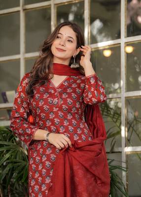 Girlish rust cotton printed beautiful salwar kameez 3