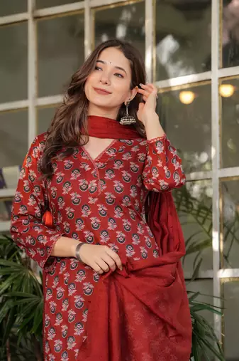Girlish rust cotton printed beautiful salwar kameez