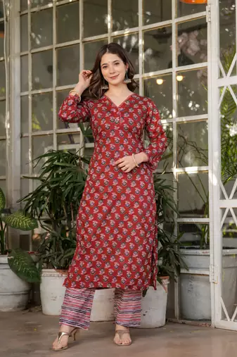 Girlish rust cotton printed beautiful salwar kameez