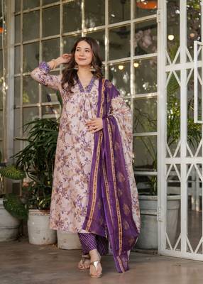 Girlish off white cotton printed beautiful salwar kameez 1