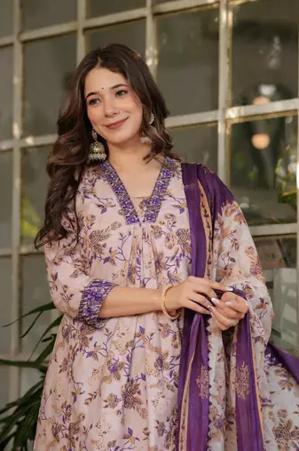 Girlish off white cotton printed beautiful salwar kameez
