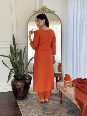 Girlish orange viscosee chinon embroidery work beautiful salwar kameez 2
