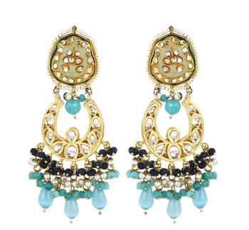 Polki Meena Amazonite Jhumka Earrings Wedding Jewelry 1