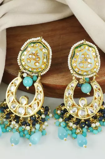 Polki Meena Amazonite Jhumka Earrings Wedding Jewelry