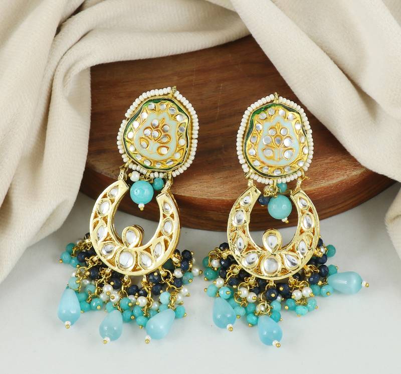 Polki Meena Amazonite Jhumka Earrings Wedding Jewelry