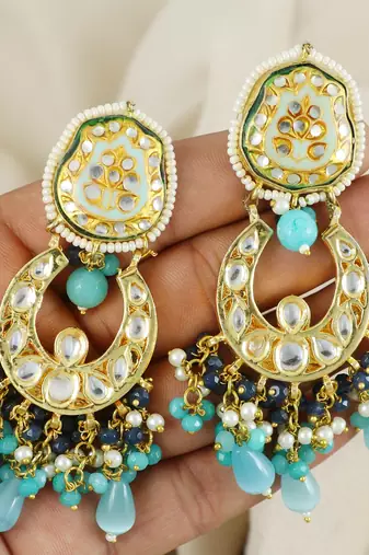 Polki Meena Amazonite Jhumka Earrings Wedding Jewelry