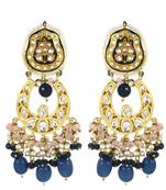 Kundan Meena Blue Sapphire Pearl Jhumka Earrings Jewelry