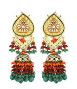 Kundan Meena Chrysocolla Red Coral Jhumka Earrings