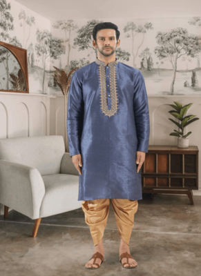 Grey kurta patiyala indian ethnic wear for men's 1