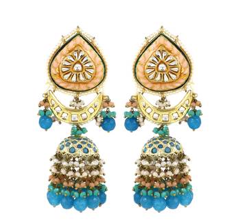 Meenakari Polki Turquoise Jhumka Earrings Wedding Jewelry 1