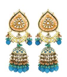 Meenakari Polki Turquoise Jhumka Earrings Wedding Jewelry