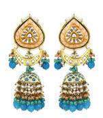 Meenakari Polki Turquoise Jhumka Earrings Wedding Jewelry