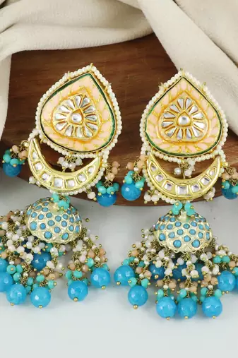 Meenakari Polki Turquoise Jhumka Earrings Wedding Jewelry