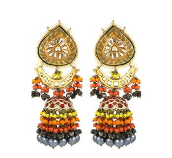 Pyrite Red Coral Meenakari Jhumka Earrings Wedding Jewelry 1