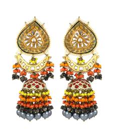 Pyrite Red Coral Meenakari Jhumka Earrings Wedding Jewelry