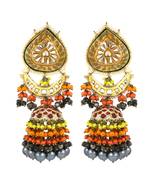 Pyrite Red Coral Meenakari Jhumka Earrings Wedding Jewelry