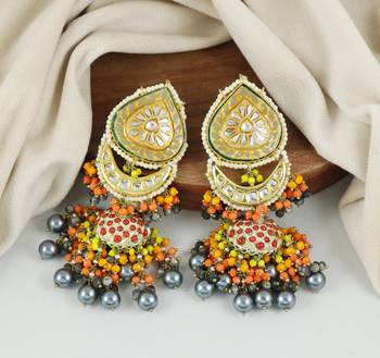 Pyrite Red Coral Meenakari Jhumka Earrings Wedding Jewelry 2