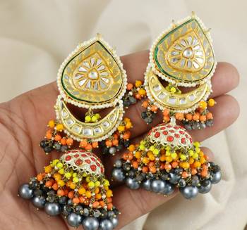 Pyrite Red Coral Meenakari Jhumka Earrings Wedding Jewelry 3