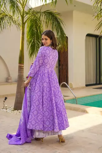 Purple muslin fabric beautiful partywear dress for girlie looks
