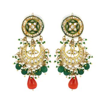 Polki Meena Green Onyx Jhumka Earrings Wedding Jewelry 1