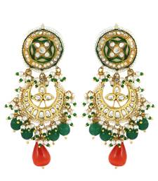 Polki Meena Green Onyx Jhumka Earrings Wedding Jewelry