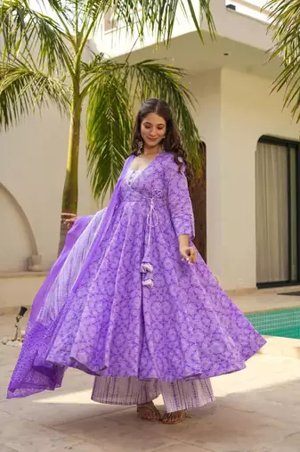 Purple muslin fabric beautiful partywear dress for girlie looks