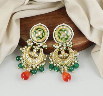 Polki Meena Green Onyx Jhumka Earrings Wedding Jewelry 2