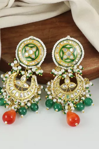 Polki Meena Green Onyx Jhumka Earrings Wedding Jewelry