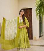 Green muslin fabric beautiful partywear dress for girlie looks